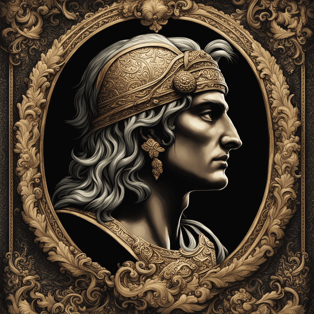 Alexander the Great: Conqueror of Hearts and Empires with Ornate dark fantasy cover style