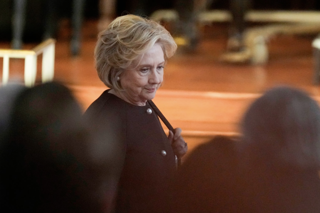 Former Secretary of State and first lady Hillary Clinton arrives for a memorial service for former first lady Rosalynn Carter at Glenn Memorial United Methodist Church at Emory University, Nov. 28, 2023, in Atlanta.Brynn Anderson-Pool/Getty Images 