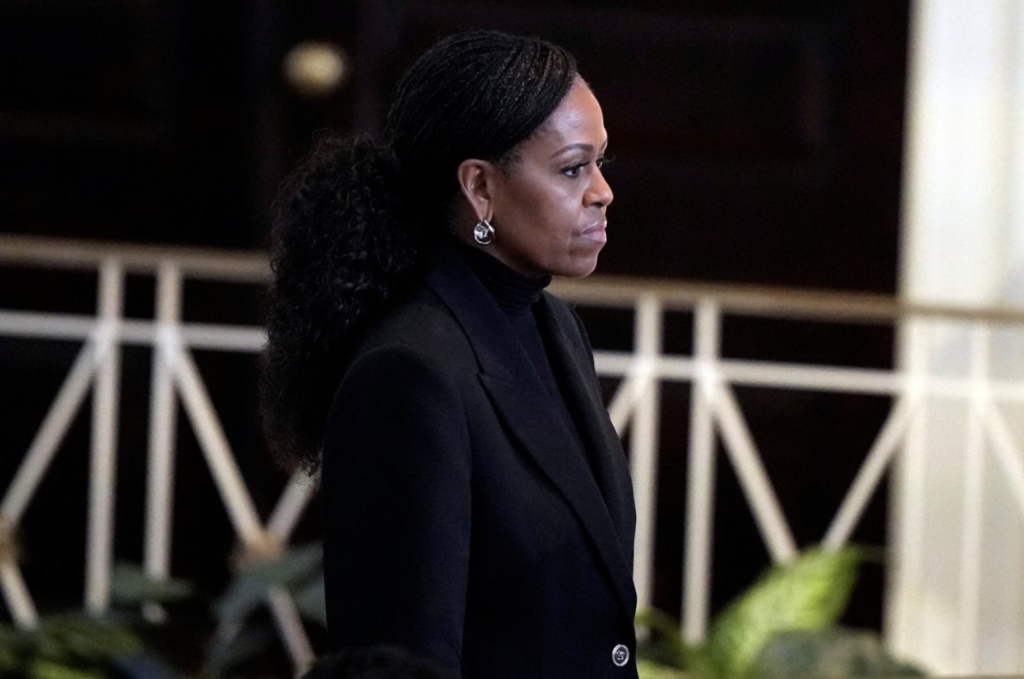 Former U.S. first lady Michelle Obama arrives before a tribute service for former U.S. first lady Rosalynn Carter at Glenn Memorial Church at Emory University, Nov. 28, 2023, in Atlanta. Brynn Anderson/Pool via REUTERSBrynn Anderson/Pool via Reuters