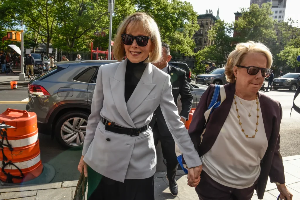 NEW YORK, NEW YORK - MAY 8: E. Jean Carroll arrives at Manhattan federal court on May 8, 2023 in New York City. Attorneys for E. Jean Carroll and Donald Trump are set to give closing arguments Monday morning in the battery and defamation trial against the former president in Manhattan federal court. (Photo by Stephanie Keith/Getty Images) 